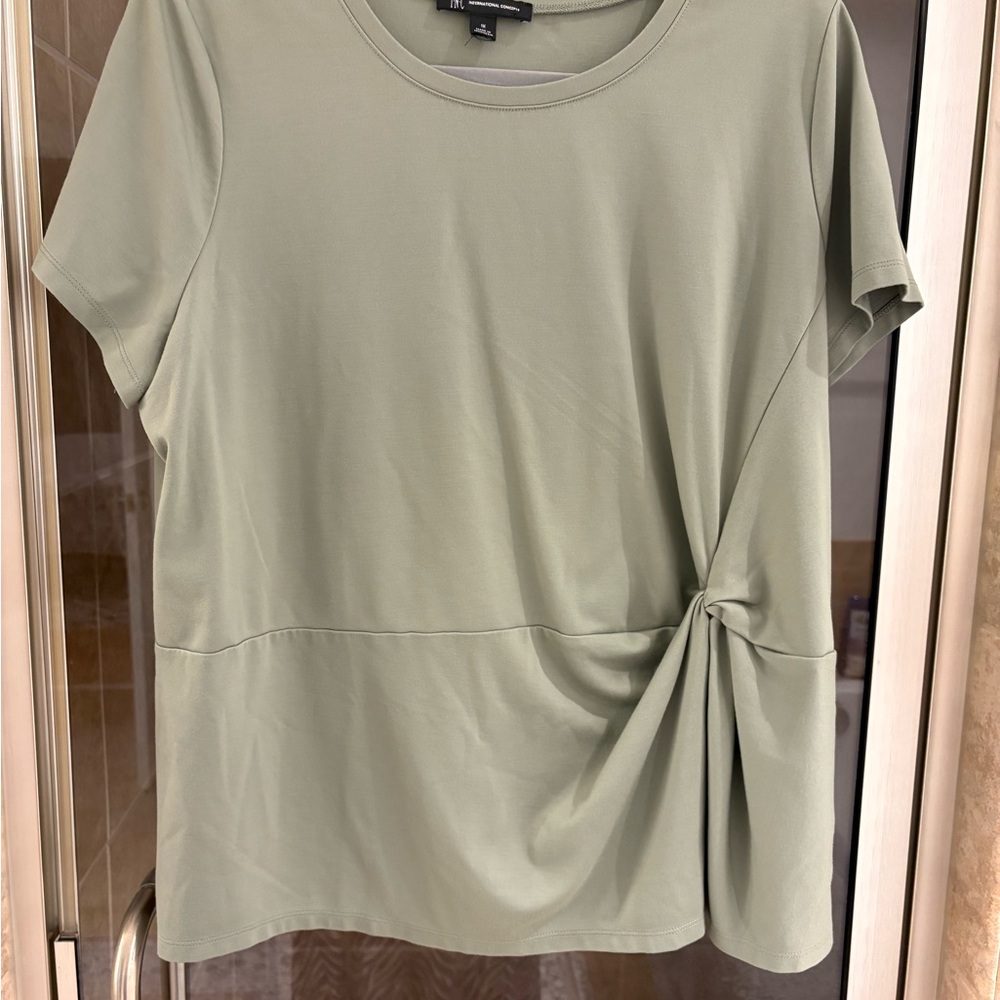 INC International Concepts Green Tie Front Short Sleeve T-Shirt